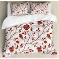 thumbnail image 1 of Ambesonne Floral Duvet Cover Sets, Monochrome Rose Leaves, 2-Queen, Ruby Beige White, 1 of 7