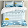 thumbnail image 1 of Ambesonne Floral Duvet Cover Sets, Open Sea Waves Sunshine Art, 2-King, Orange Sky Blue, 1 of 7
