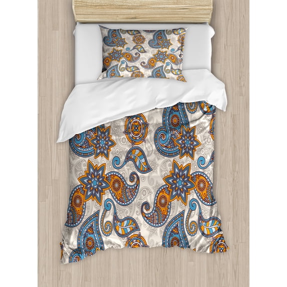 Ambesonne Floral Duvet Cover Sets, Paisley, 2-Twin, Violet Blue Marigold