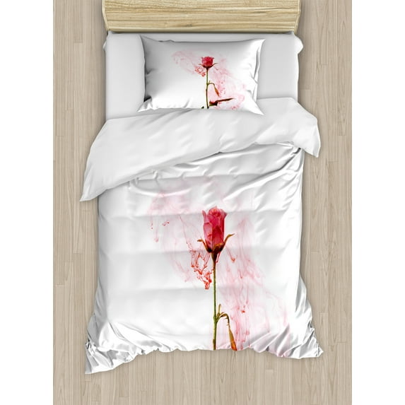 Ambesonne Floral Duvet Cover Sets, Romantic Love Rose Design, 2-Twin, Dark Coral Rose
