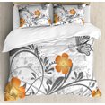 thumbnail image 1 of Ambesonne Floral Duvet Cover Sets, Spring Blooms Butterflies, 2-Queen, Grey Dark Orange and White, 1 of 7