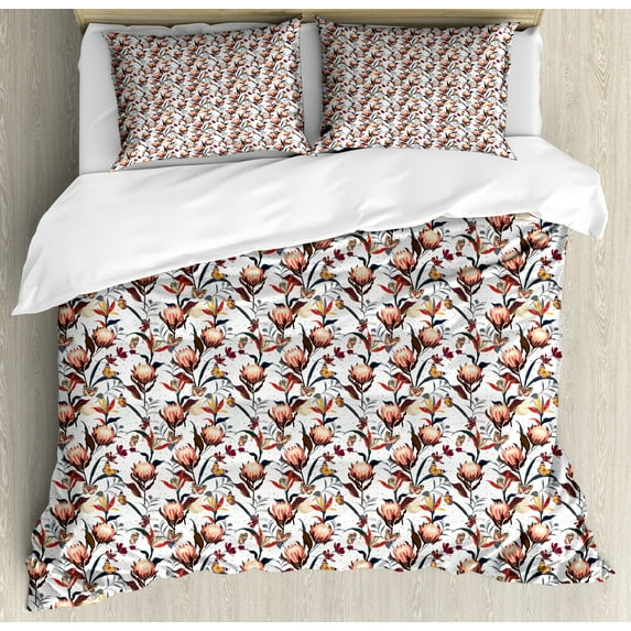 Ambesonne Floral Duvet Cover Sets, Spring Blossom Petals Art, 2-King, White and Multicolor