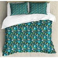 thumbnail image 1 of Ambesonne Floral Duvet Cover Sets, Spring Growth Meadow Design, 2-Queen, Dark Teal and Pale Orange, 1 of 6