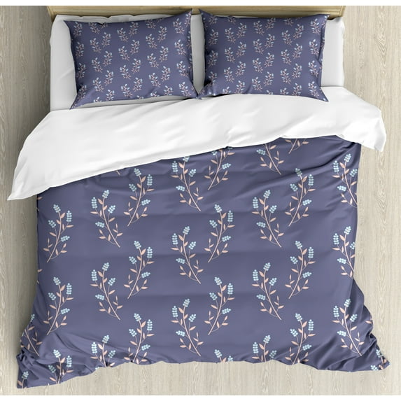 Ambesonne Floral Duvet Cover Sets, Springy Berry Fruit Twigs, 2-Queen, Ceil Blue Peach Pale Blue
