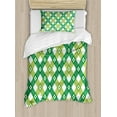 thumbnail image 1 of Ambesonne Floral Duvet Cover Sets, Striped Retro Old Motif, 2-Twin, Lime Green Forest Green, 1 of 2