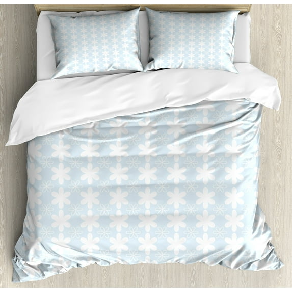 Ambesonne Floral Duvet Cover Sets, Vertical Spring Flowers, 2-King, Pale Blue White