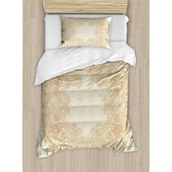 Ambesonne Floral Duvet Cover Sets, Victorian Feminine Art, 2-Twin, Beige