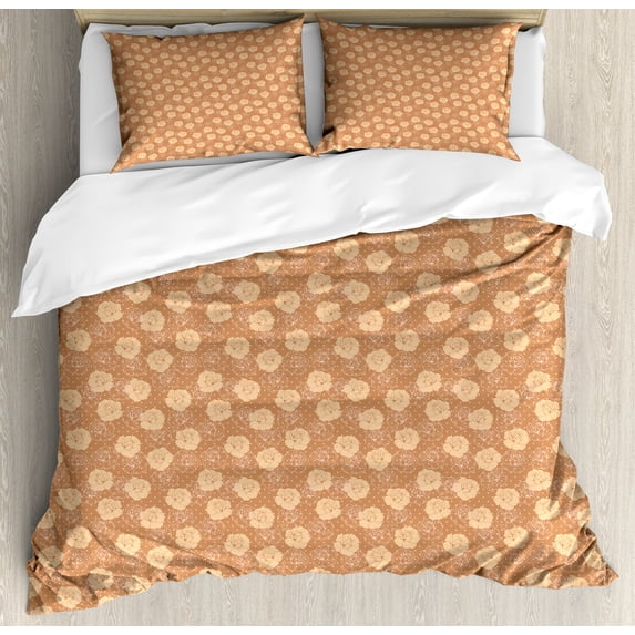 Ambesonne Floral Duvet Cover Sets, Vintage Roses Polka Dots, 2-Queen, Persian Orange Peach