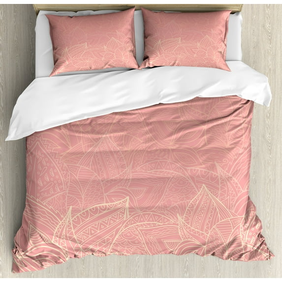 Ambesonne Floral Duvet Cover Sets, Wild Nature Leaf, 2-King, Peach Coral