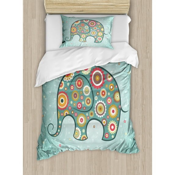 Ambesonne Floral Duvet Cover Sets, with Flowers, 2-Twin, Pale Blue Teal Red