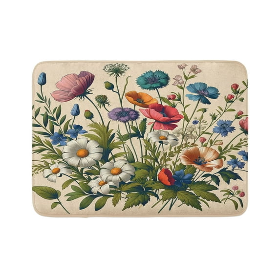 Ambesonne Floral Eucalyptus Bath Mat, Colorful Blossomy, 30.2" x 20", Champagne and Multicolor