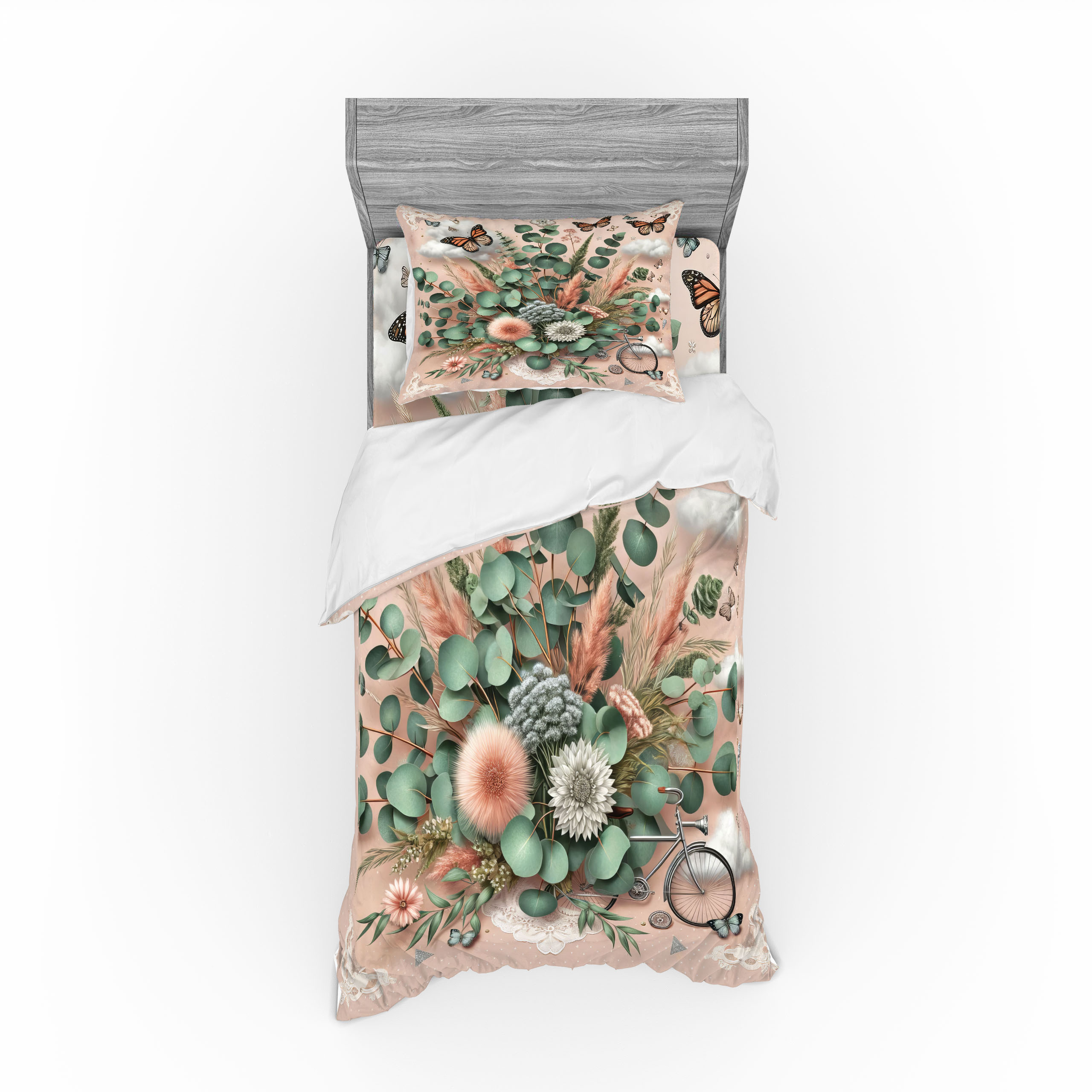 Ambesonne Floral Eucalyptus Bedding Set 3 Pcs, Boho Wild Abloom, Twin