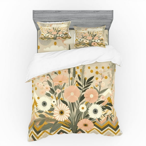 Ambesonne Floral Eucalyptus Bedding Set 4 Pcs, Boho Nordic Art, King, Blush Eggshell Amber