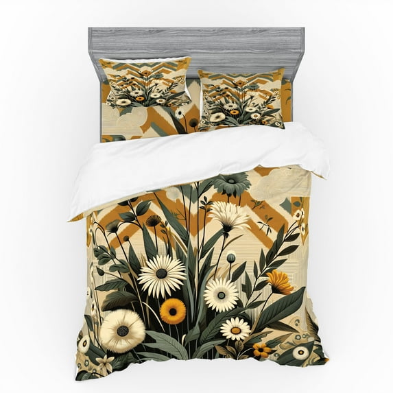 Ambesonne Floral Eucalyptus Bedding Set 4 Pcs, Century Modern, Queen, Amber Laurel Green