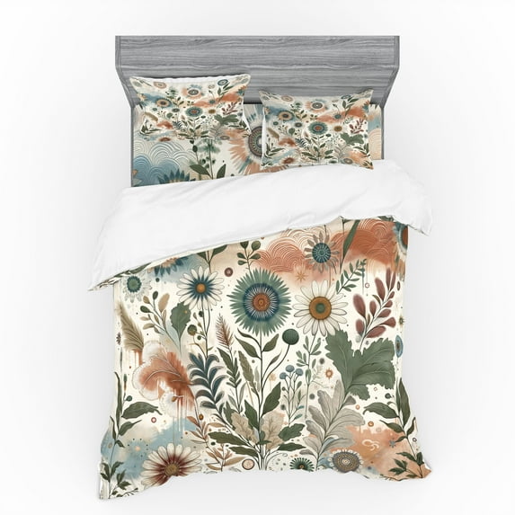 Ambesonne Floral Eucalyptus Bedding Set 4 Pcs, Tender Garden, Calking, Pale Rose Slate Blue