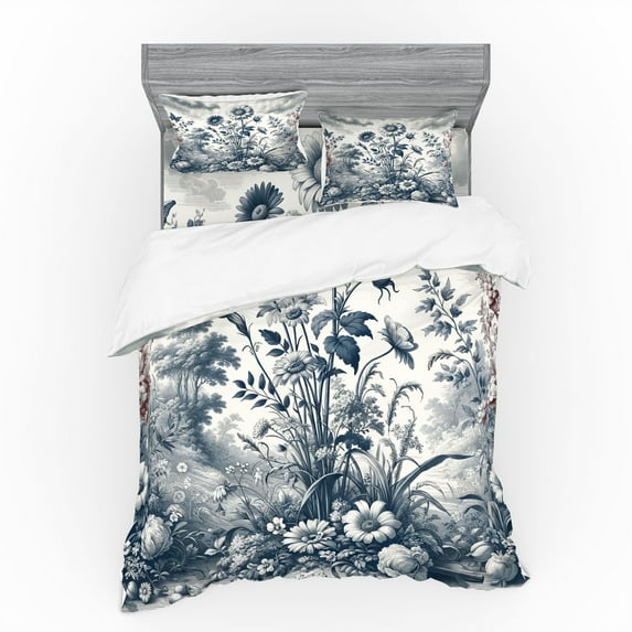 Ambesonne Floral Eucalyptus Bedding Set 4 Pcs, Vintage Flowering, Calking, Slate Blue and Burgundy