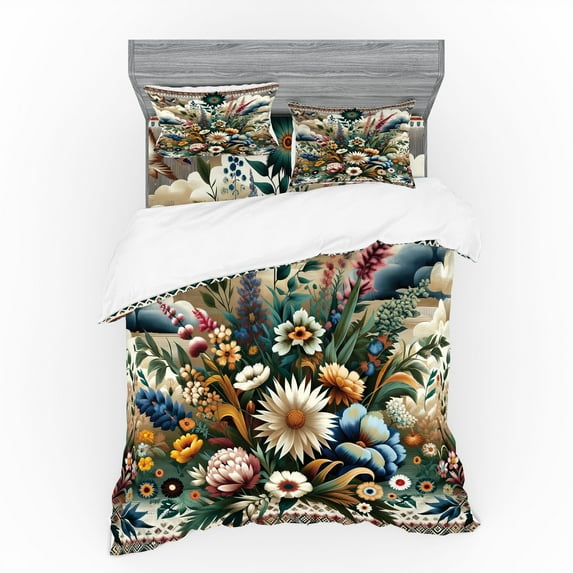 Ambesonne Floral Eucalyptus Bedding Set 4 Pcs, Western Bloom, King, Dark Tan Multicolor