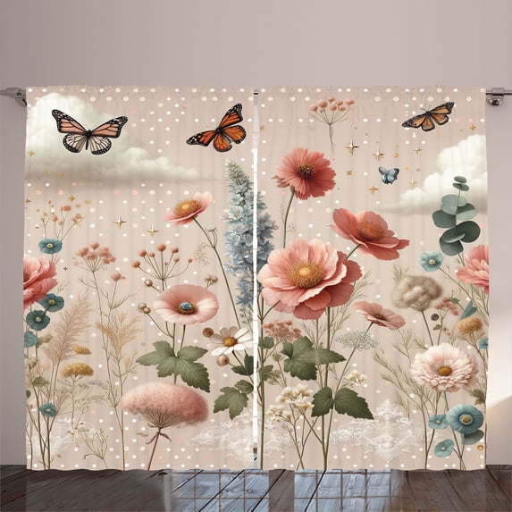 Ambesonne Floral Eucalyptus Curtains 2 Panel Set, Soft Efflorescent, 108" x 84", Rose Warm Taupe Green
