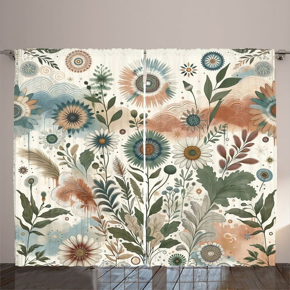 Ambesonne Floral Eucalyptus Curtains 2 Panel Set, Tender Garden, 108" x 96", Pale Rose Slate Blue