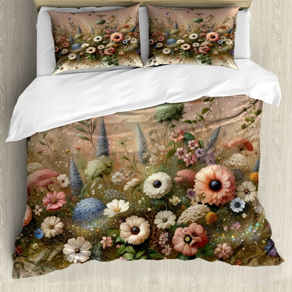 Ambesonne Floral Eucalyptus Duvet Cover Set, Boho Wild Garden, Calking, Rose and Olive Green