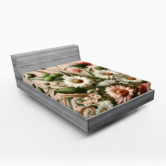 Ambesonne Floral Eucalyptus Fitted Sheet, Blushing Blooms, Queen Size, Blush Forest Green Pink