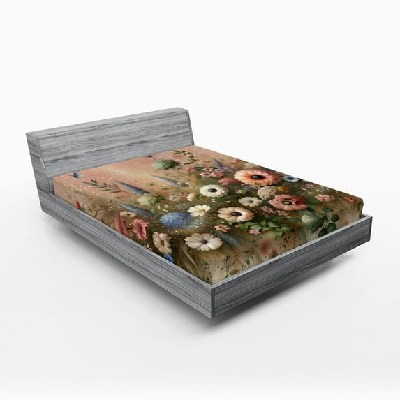 Ambesonne Floral Eucalyptus Fitted Sheet, Boho Wild Garden, Full Size, Rose and Olive Green