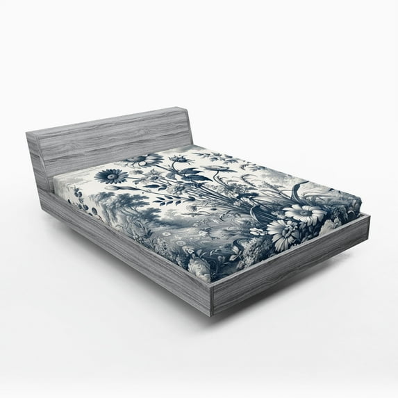 Ambesonne Floral Eucalyptus Fitted Sheet, Vintage Flowering, Full Size, Slate Blue and Burgundy