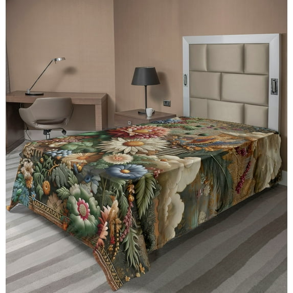 Ambesonne Floral Eucalyptus Flat Sheet, Art Nouveau Bloom, Twin Size, Sepia Multicolor