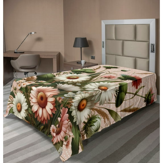 Ambesonne Floral Eucalyptus Flat Sheet, Blushing Blooms, Twin Size, Blush Forest Green Pink