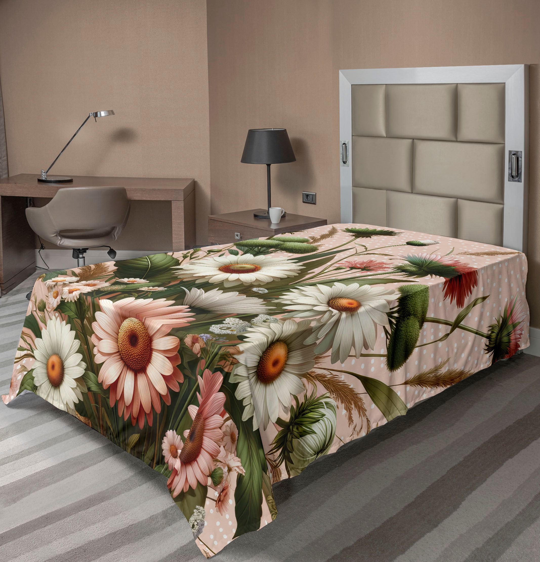 Twin XL Floral Print Blue Polyester Microfiber Flat Sheet