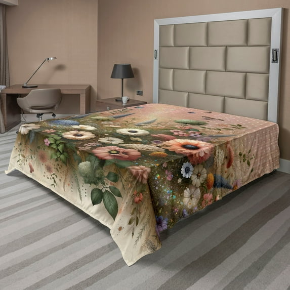 Ambesonne Floral Eucalyptus Flat Sheet, Boho Wild Garden, California King, Rose and Olive Green