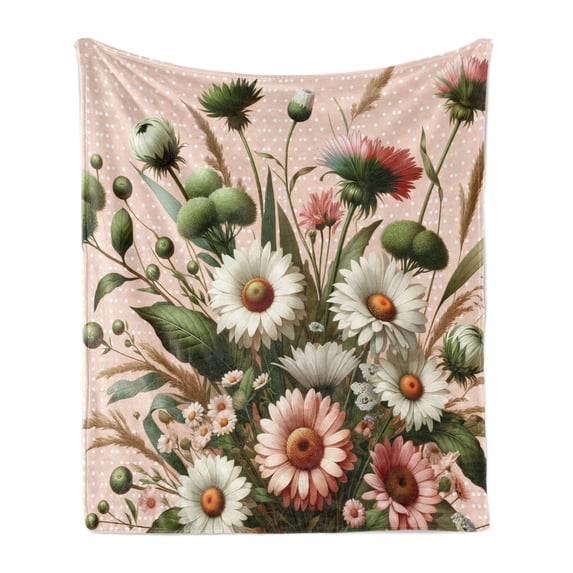 Ambesonne Floral Eucalyptus Fleece Throw Blanket Blushing Blooms 50"x60" Blush Forest Green Pink
