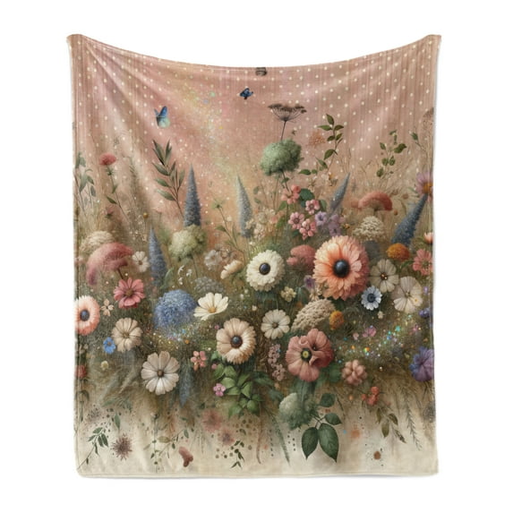 Ambesonne Floral Eucalyptus Fleece Throw Blanket Boho Wild Garden 50"x60" Rose and Olive Green