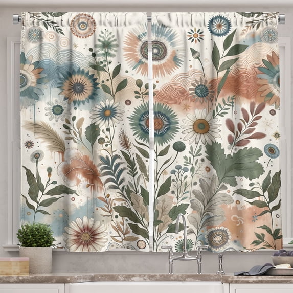 Ambesonne Floral Eucalyptus Kitchen Curtains, Tender Garden, 55"x39", Pale Rose Slate Blue