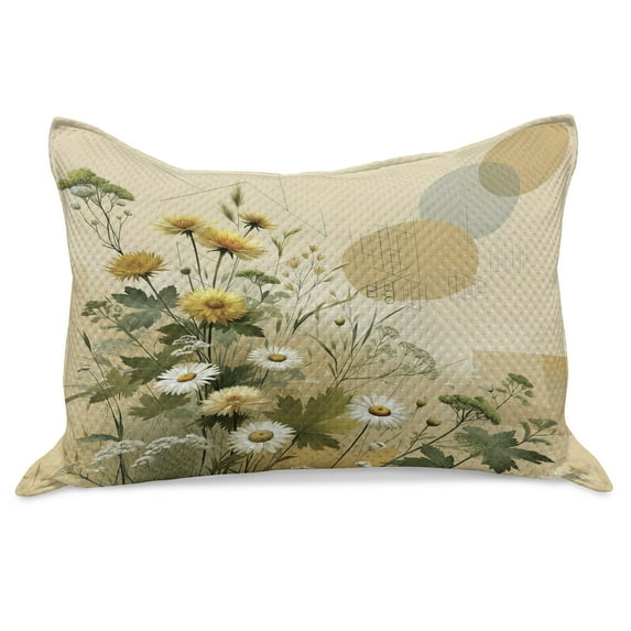 Ambesonne Floral Eucalyptus Knitted Quilt Pillowcover, Pastel Abloom, 36"x20", Ivory Sage Green Mustard