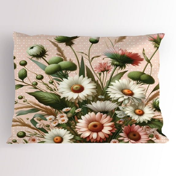 Ambesonne Floral Eucalyptus Pillow Sham, Blushing Blooms, 26" X 20", Blush Forest Green Pink