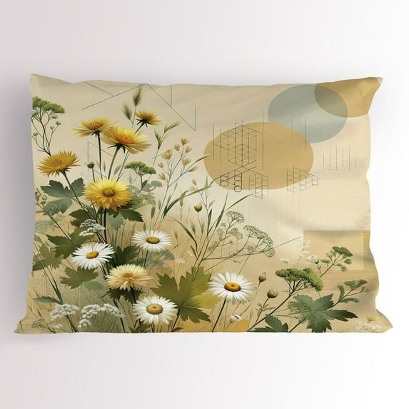 Ambesonne Floral Eucalyptus Pillow Sham, Pastel Abloom, 26" X 20", Ivory Sage Green Mustard