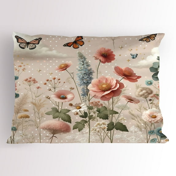 Ambesonne Floral Eucalyptus Pillow Sham, Soft Efflorescent, 26" X 20", Rose Warm Taupe Green