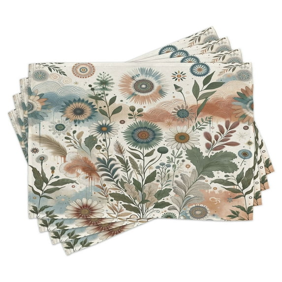Ambesonne Floral Eucalyptus Place Mats Set of 4, Tender Garden, Standard Size, Pale Rose Slate Blue