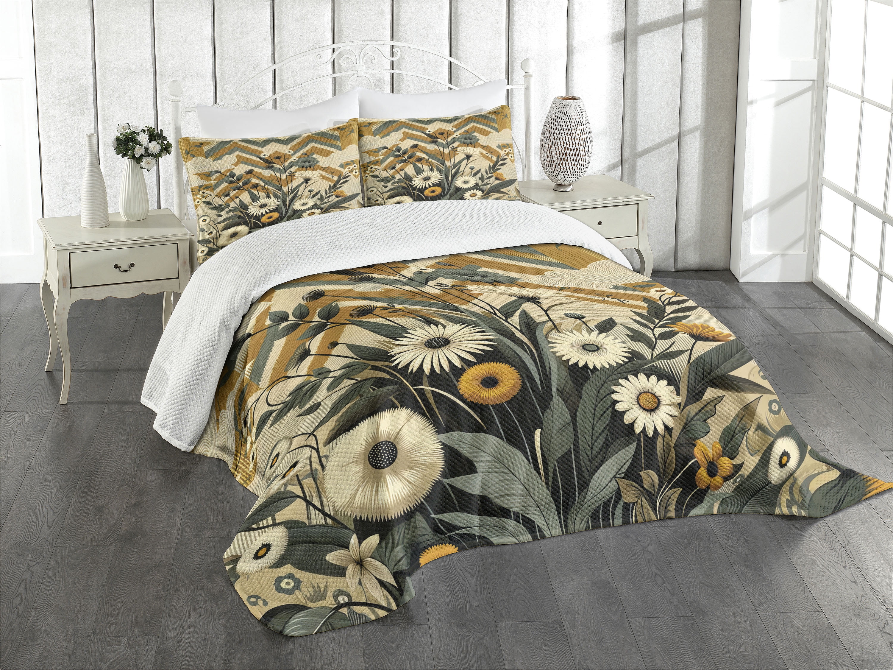 Ambesonne Floral Coverlet Set