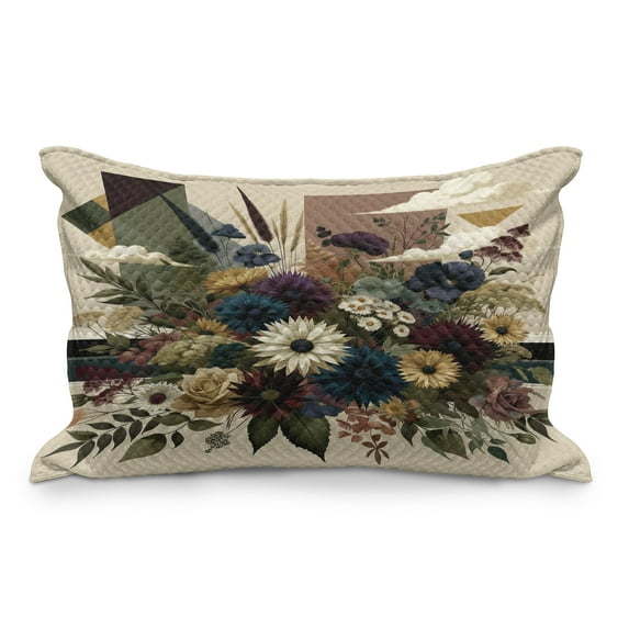 Ambesonne Floral Eucalyptus Quilted Pillowcover, Rustic Seasonal, 36" x 20", Eggshell Maroon Green