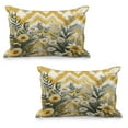 thumbnail image 1 of Ambesonne Floral Eucalyptus Quilted Pillowcover Set of 2, Botanical Chevron, 30" x 20", Mustard and Laurel Green, 1 of 1