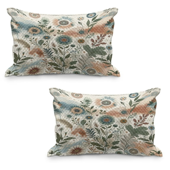 Ambesonne Floral Eucalyptus Quilted Pillowcover Set of 2, Tender Garden, 36" x 20", Pale Rose Slate Blue