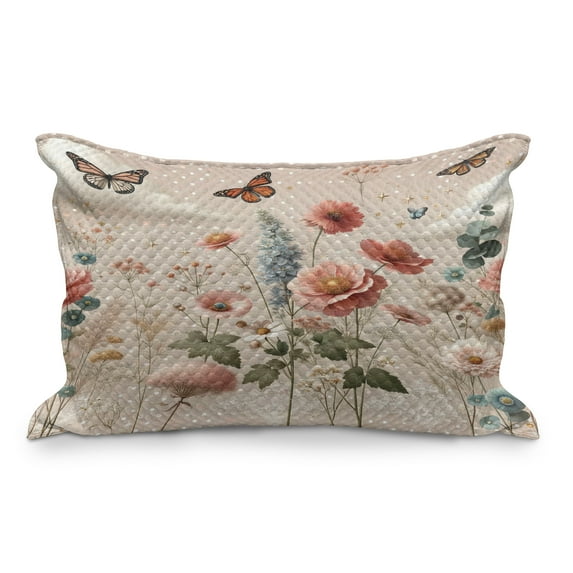 Ambesonne Floral Eucalyptus Quilted Pillowcover, Soft Efflorescent, 36" x 20", Rose Warm Taupe Green