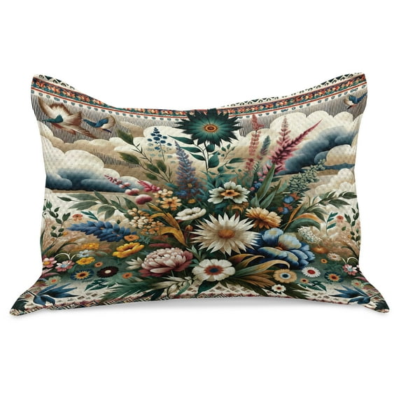 Ambesonne Floral Eucalyptus Knitted Quilt Pillowcover, Western Bloom, 36"x20", Dark Tan Multicolor