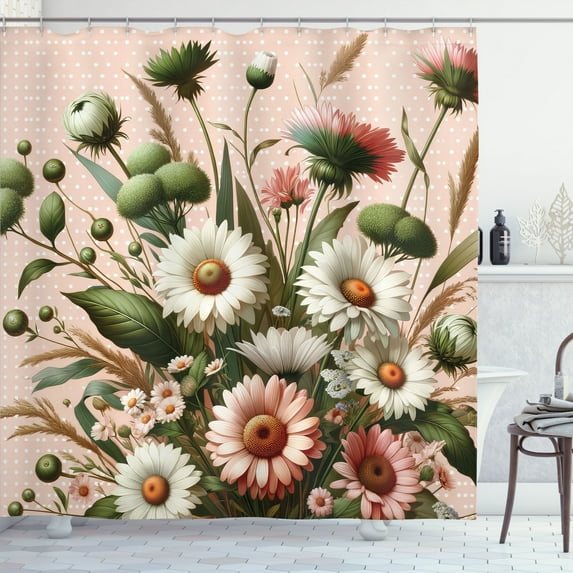 Ambesonne Floral Eucalyptus Shower Curtain, Blushing Blooms, 69"Wx84"L, Blush Forest Green Pink