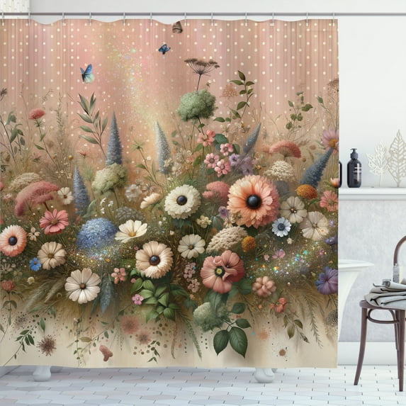 Ambesonne Floral Eucalyptus Shower Curtain, Boho Wild Garden, 69"Wx75"L, Rose and Olive Green