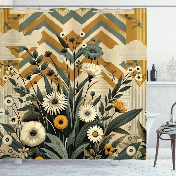 Ambesonne Floral Eucalyptus Shower Curtain, Century Modern, 69"Wx84"L, Amber Laurel Green