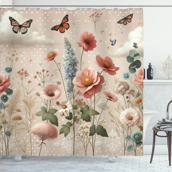 Ambesonne Floral Eucalyptus Shower Curtain, Soft Efflorescent, 69"Wx75"L, Rose Warm Taupe Green