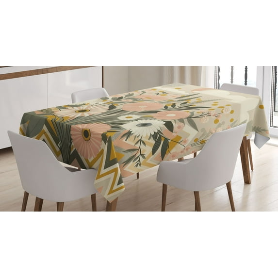 Ambesonne Floral Eucalyptus Tablecloth Rectangular Table Cover, Boho Nordic Art, 60"x84", Blush Eggshell Amber